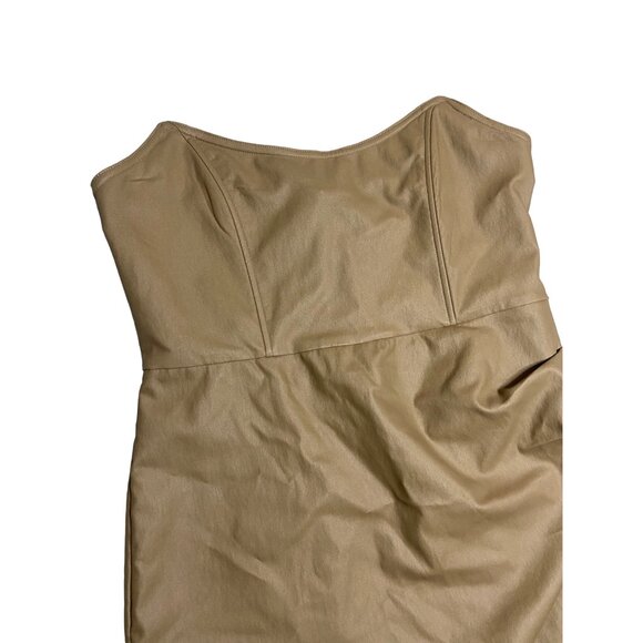 NWT Retrofete James Coated Tannin Strapless Faux Leather Neutral Mini Dress-sz L - Picture 9 of 10